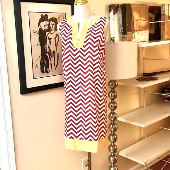 Mud Pie,Red & Yellow, Garnet & Gold Lightweight Chevron Dress, EUC, Size Large - Picture 9 of 10